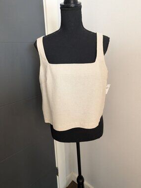 NWT Old Navy Cropped Square-Neck Linen-Blend Top in Natural Linen - M